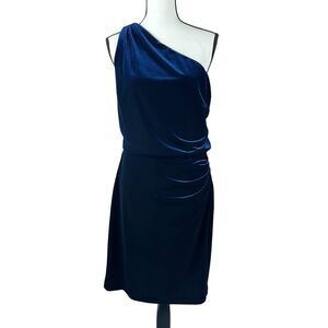 Lauren Ralph Lauren Women's Dress Size 10 Velvet Navy Blue One Shoulder Sheath